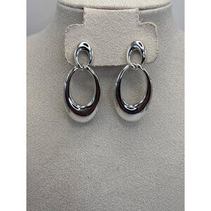 Napier Vintage Silver Tone Oval Dangle Doorknocker Earrings Pierced Post